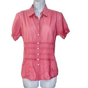 The Limited Y2K Pink Button Blouse Top Womens Medium Ruched‎ Lightweight Beachy